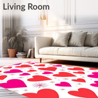 Pink Red Hearts Scattered Whimsical Arrangement Rug