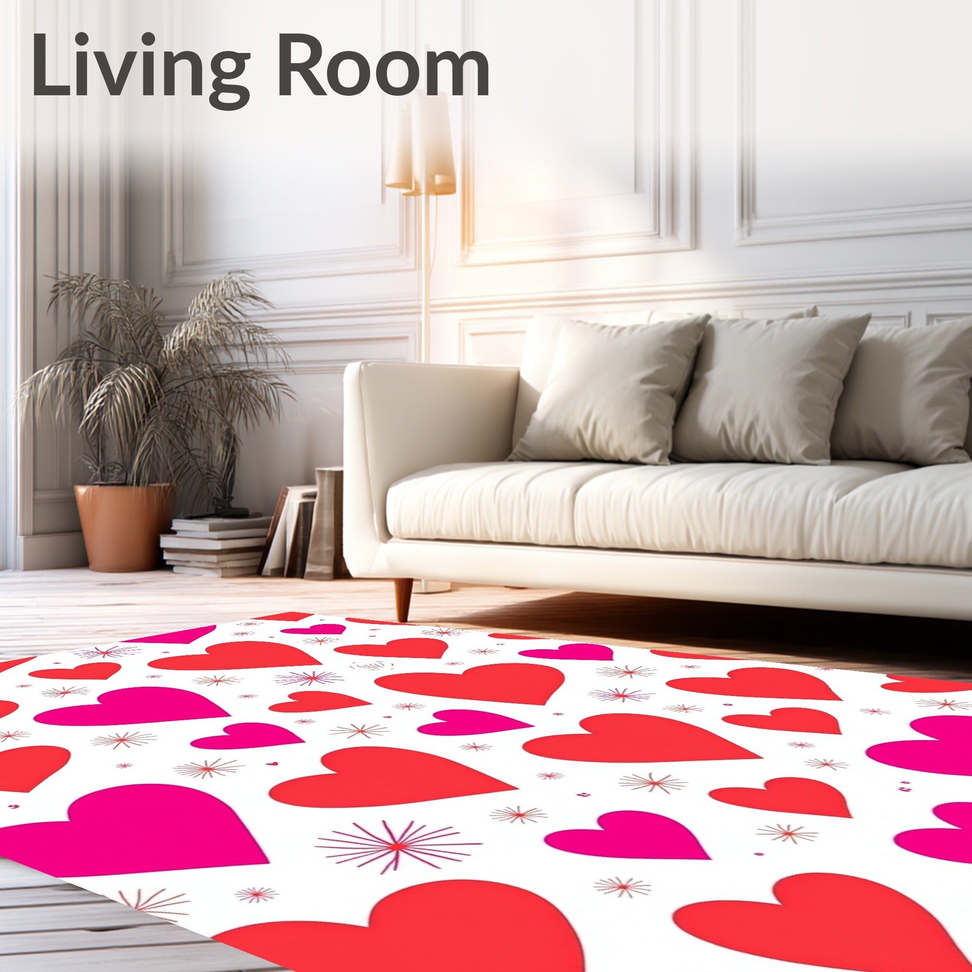 Pink Red Hearts Scattered Whimsical Arrangement Rug