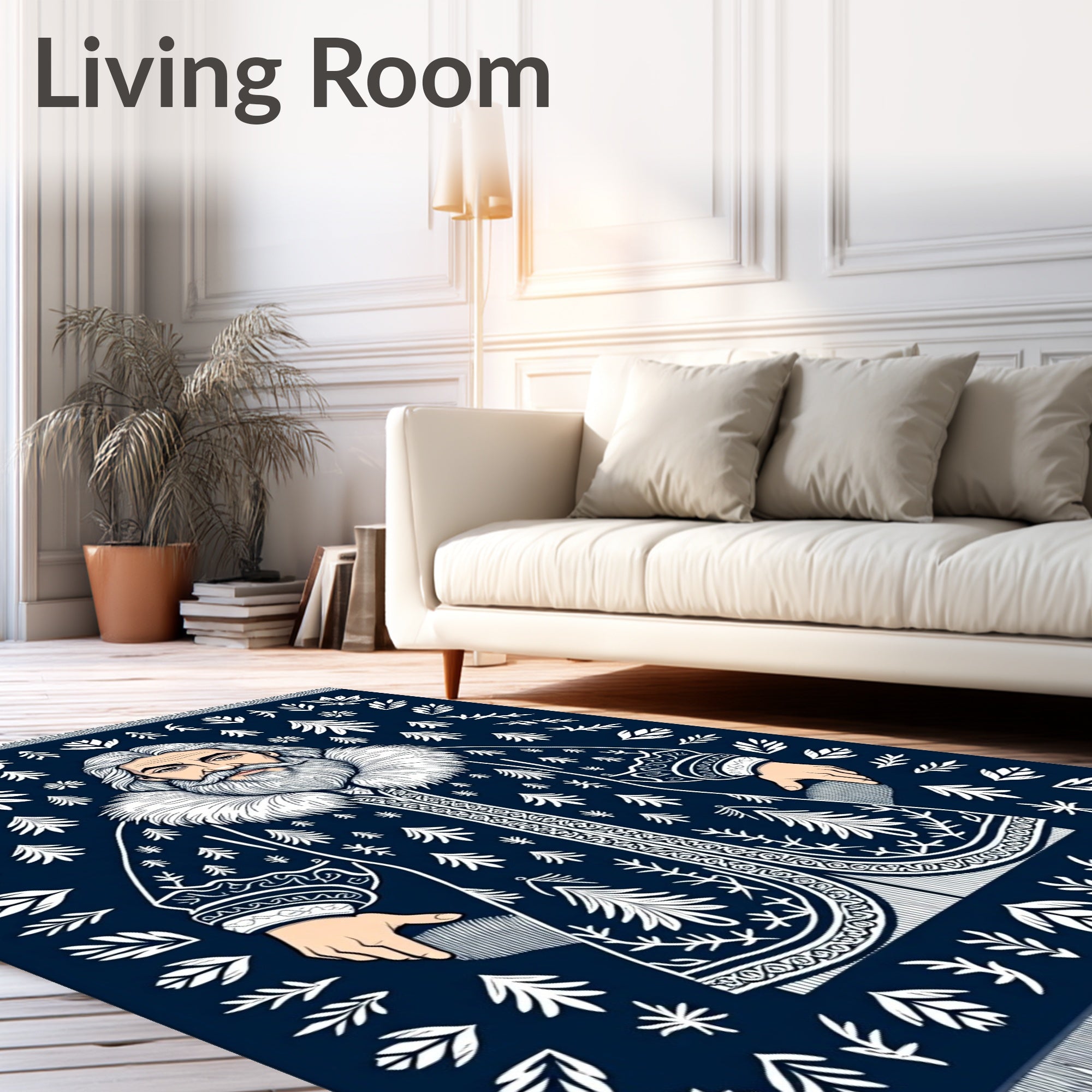 Dark Blue Winter Folk Man Rug