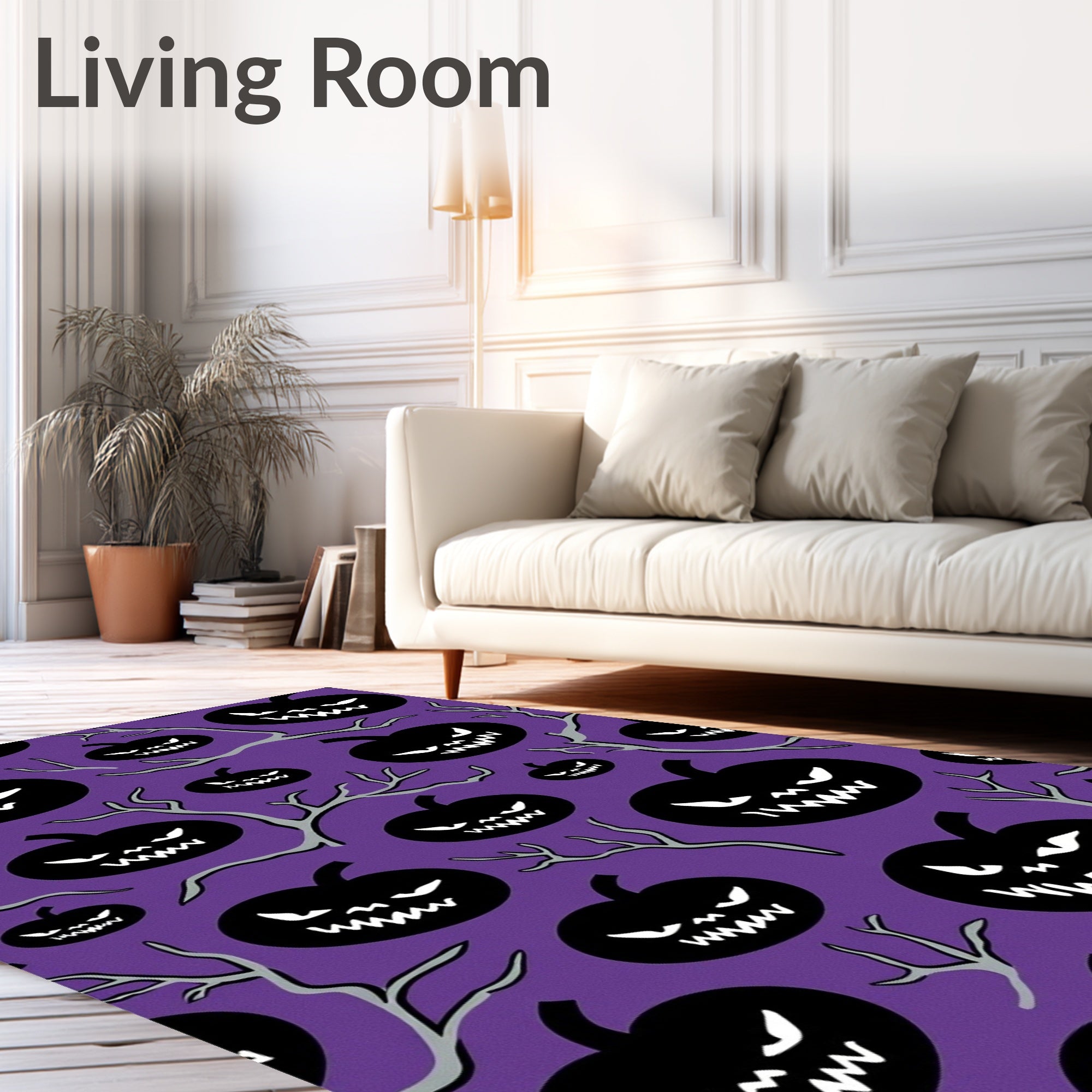 Spooky Black Pumpkin Branch Purple Rug