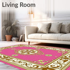 Ornate Pink Gold Floral Medallion Rug