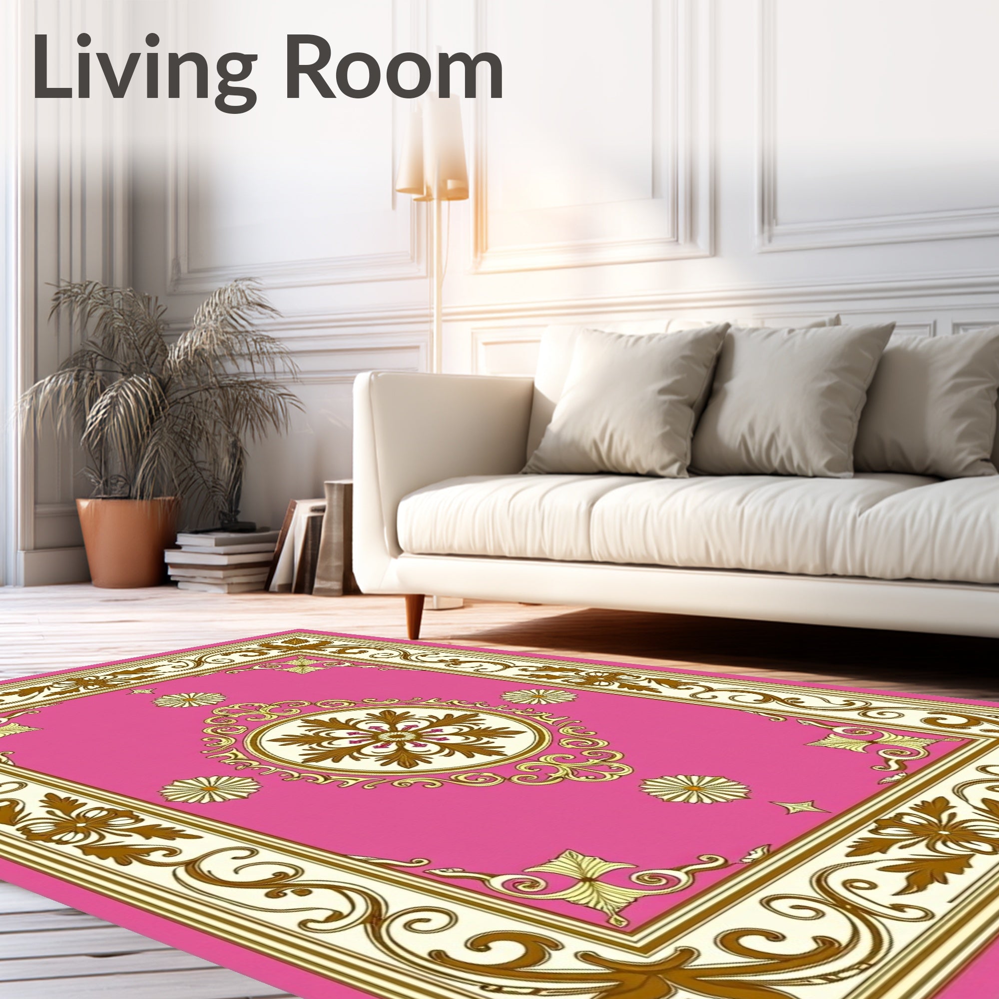 Ornate Pink Gold Floral Medallion Rug
