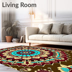 Crimson Brown Teal Medallion Radiance Rug