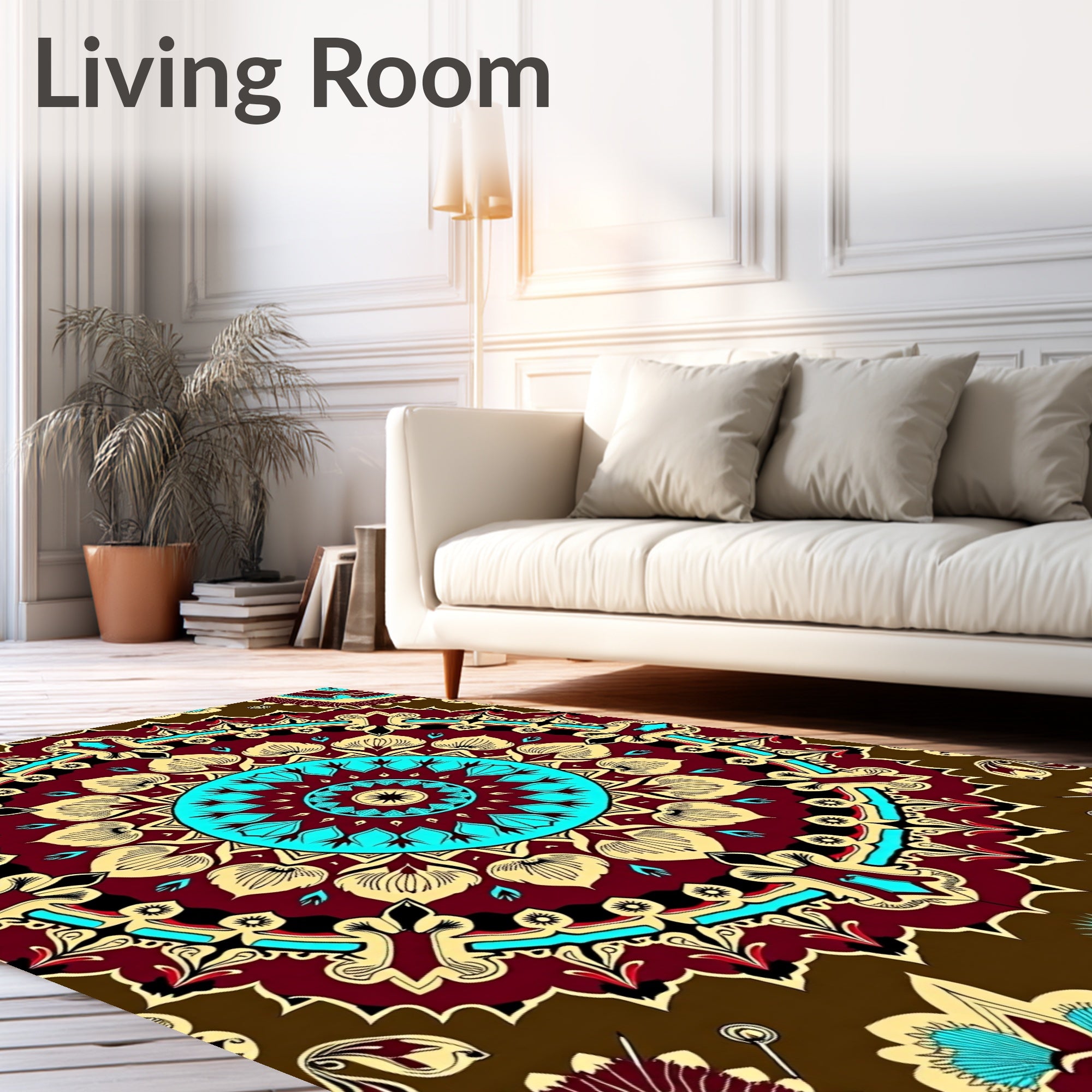 Crimson Brown Teal Medallion Radiance Rug