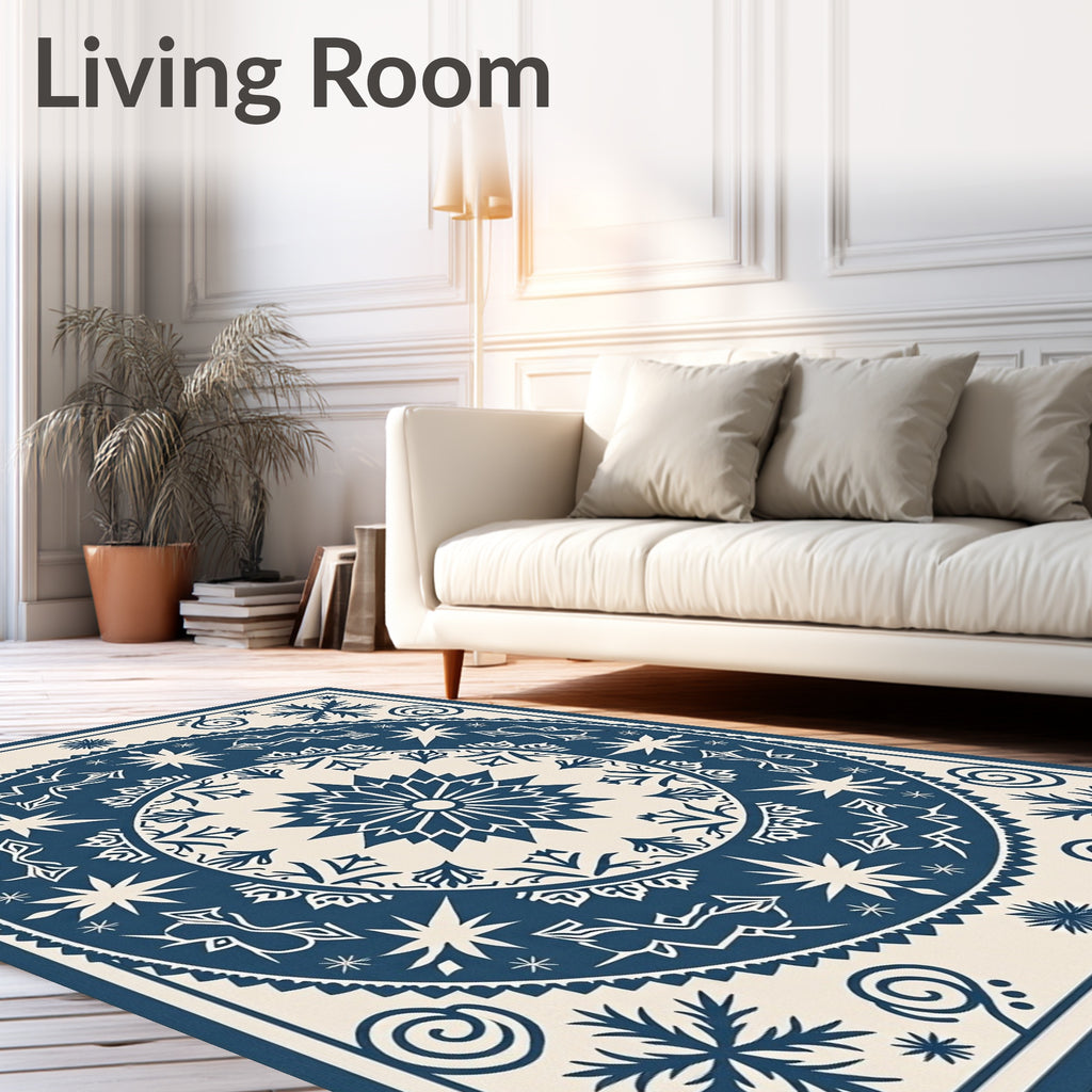 Midnight Blue Starburst Mandala Rug