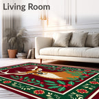 Festive Deer With Holly Border Rug