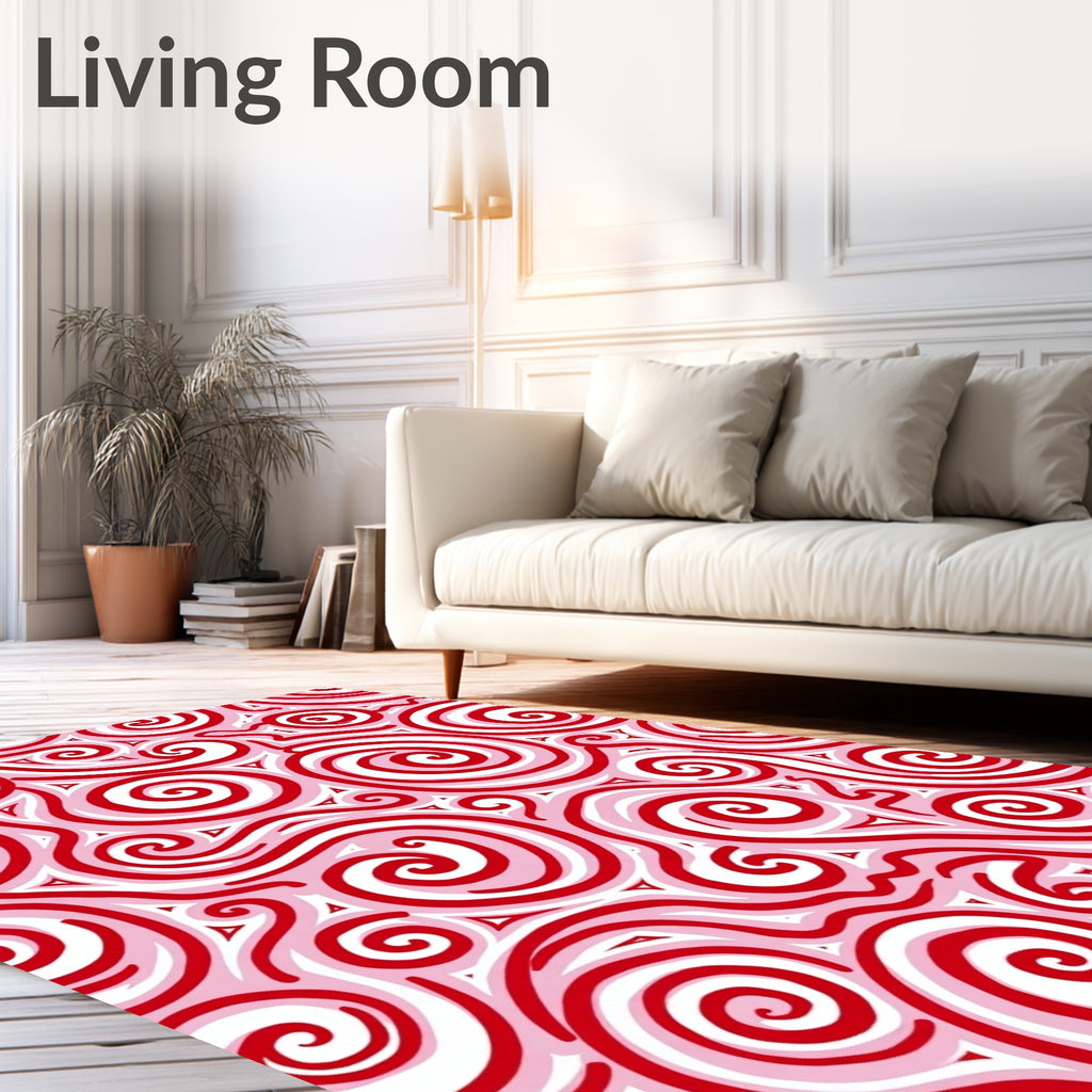 Crimson Swirls With Pink Triangles Rug