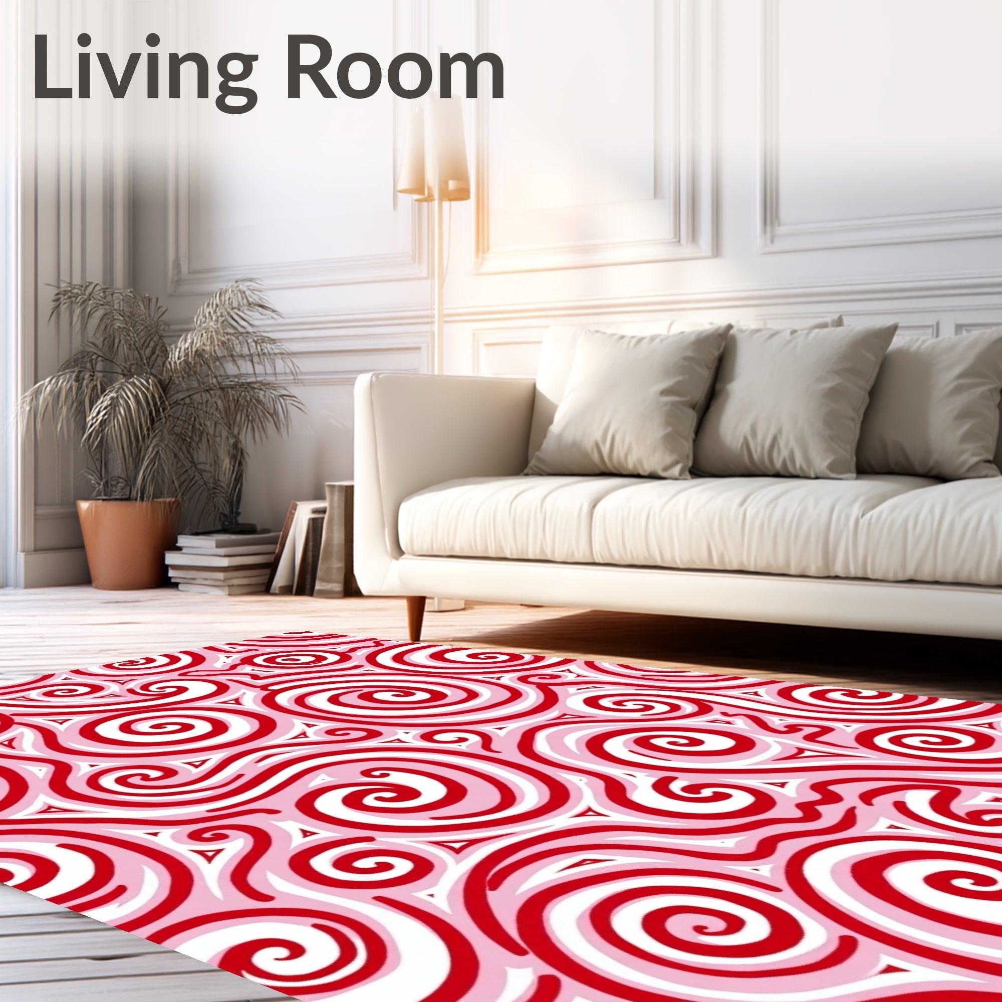 Crimson Swirls With Pink Triangles Rug