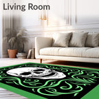 Glow Green Skull Floral Border Rug