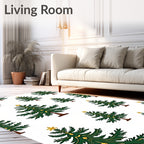 Festive Green Christmas Trees Gold Ornaments Rug