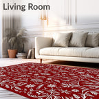 Crimson White Floral Botanical Symmetry Rug