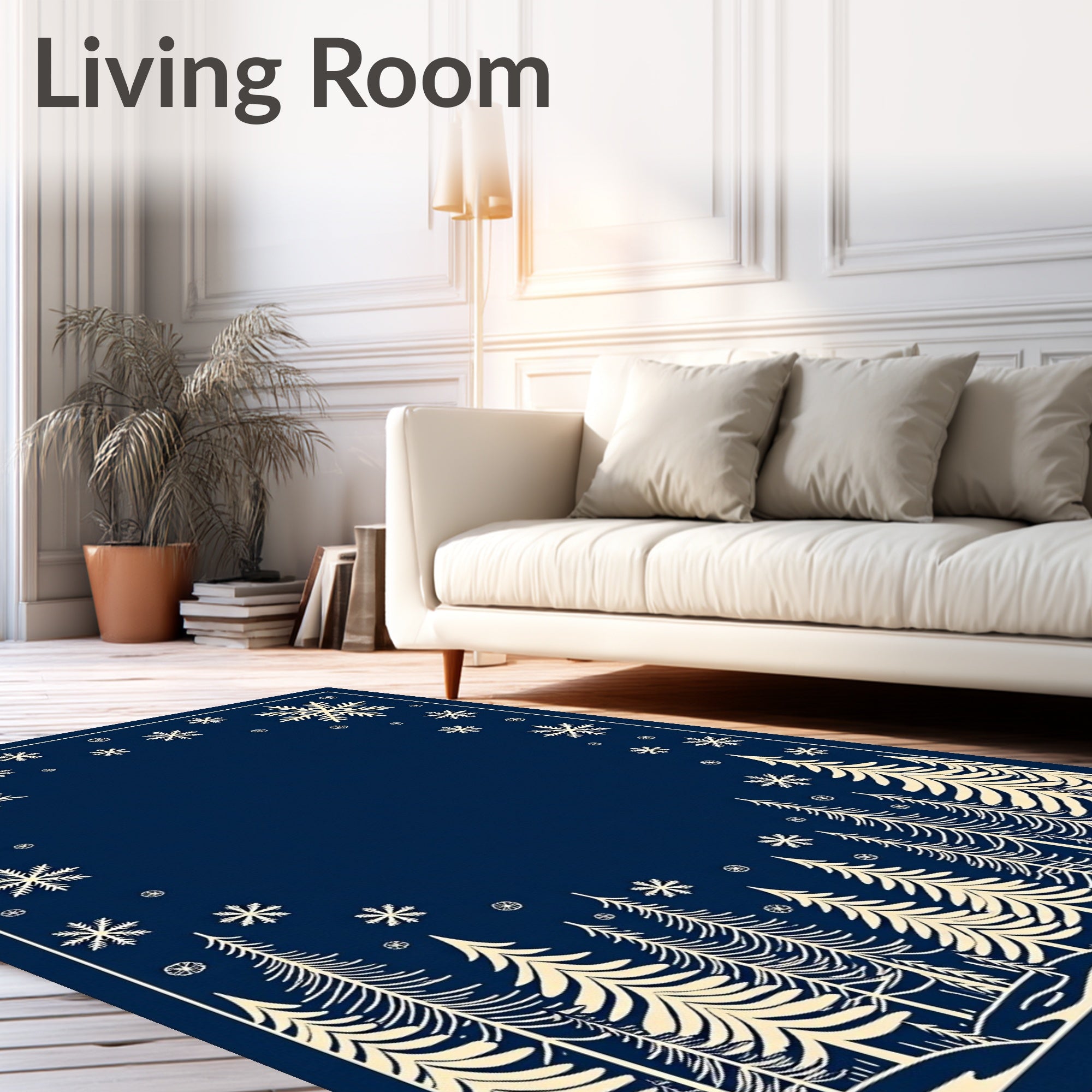 Navy Winter Forest Snowflakes Rug