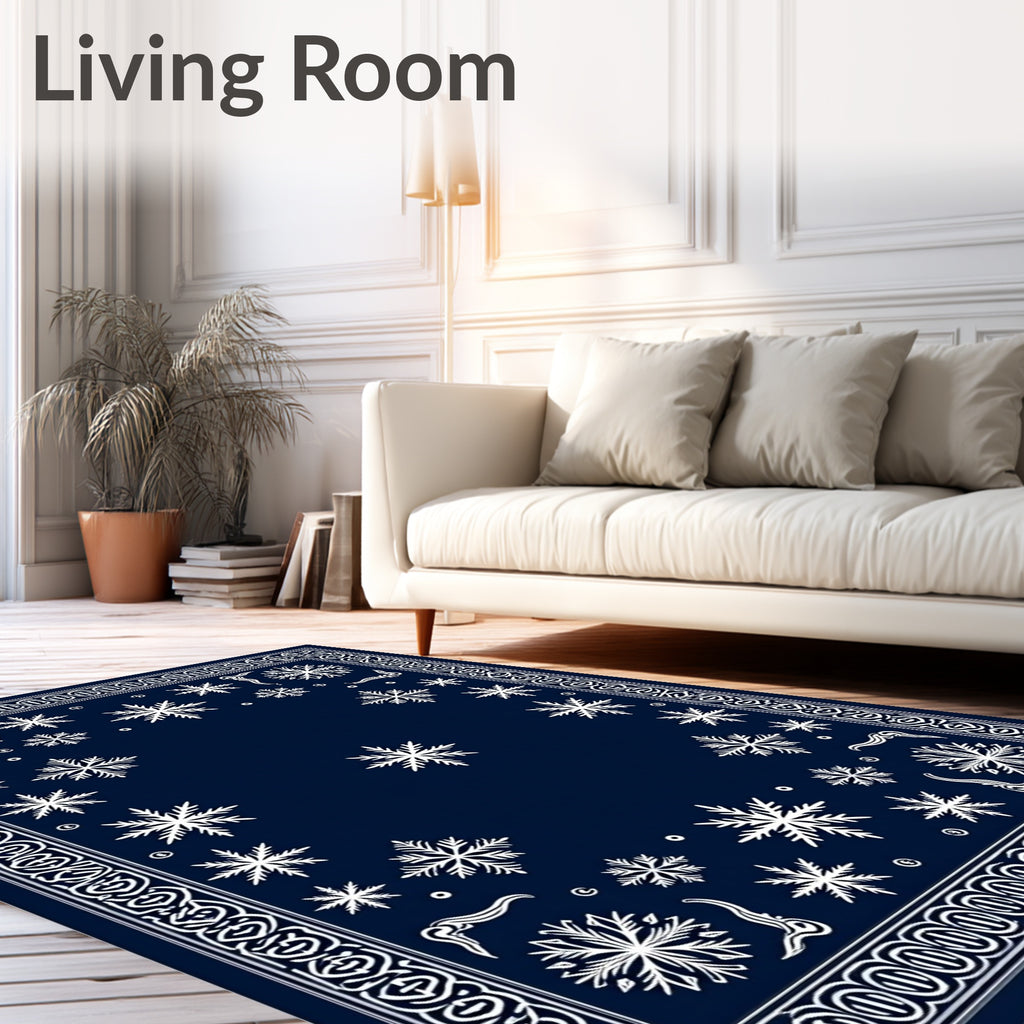 Deep Blue Snowflake Winter Wonderland Rug