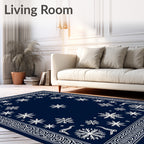 Deep Blue Snowflake Winter Wonderland Rug