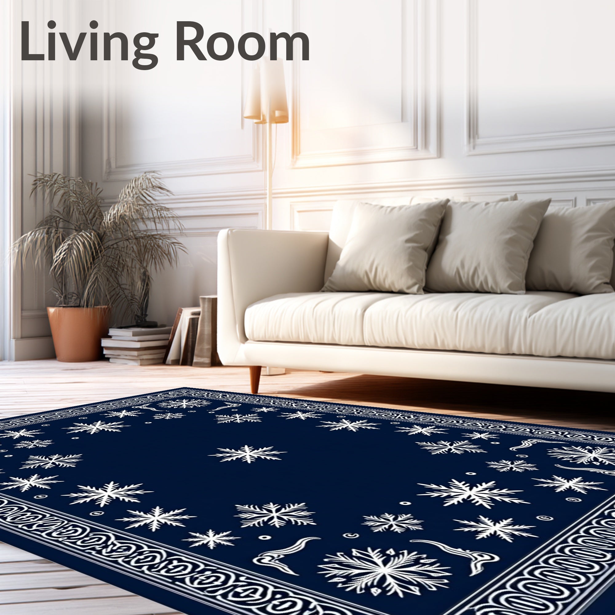 Deep Blue Snowflake Winter Wonderland Rug