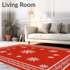 Bright Red Snowflake Medallion Border Rug