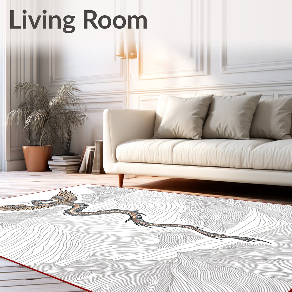 Mythic Winged Serpent Mountain Landscape Rug