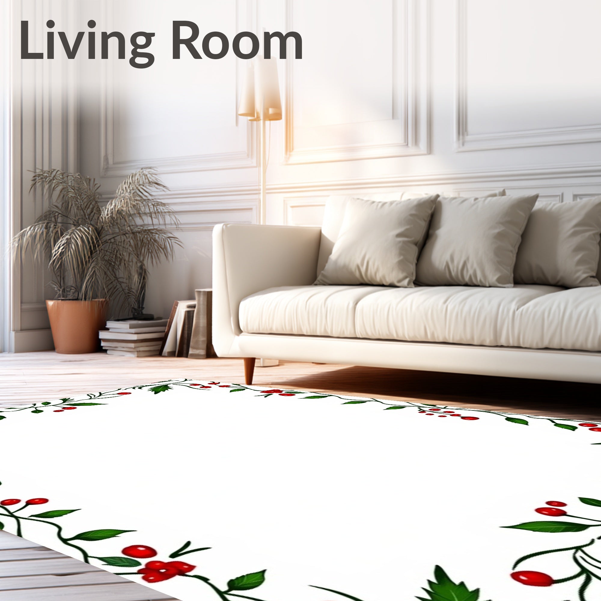 Whimsical Red Berry Vine Border Rug