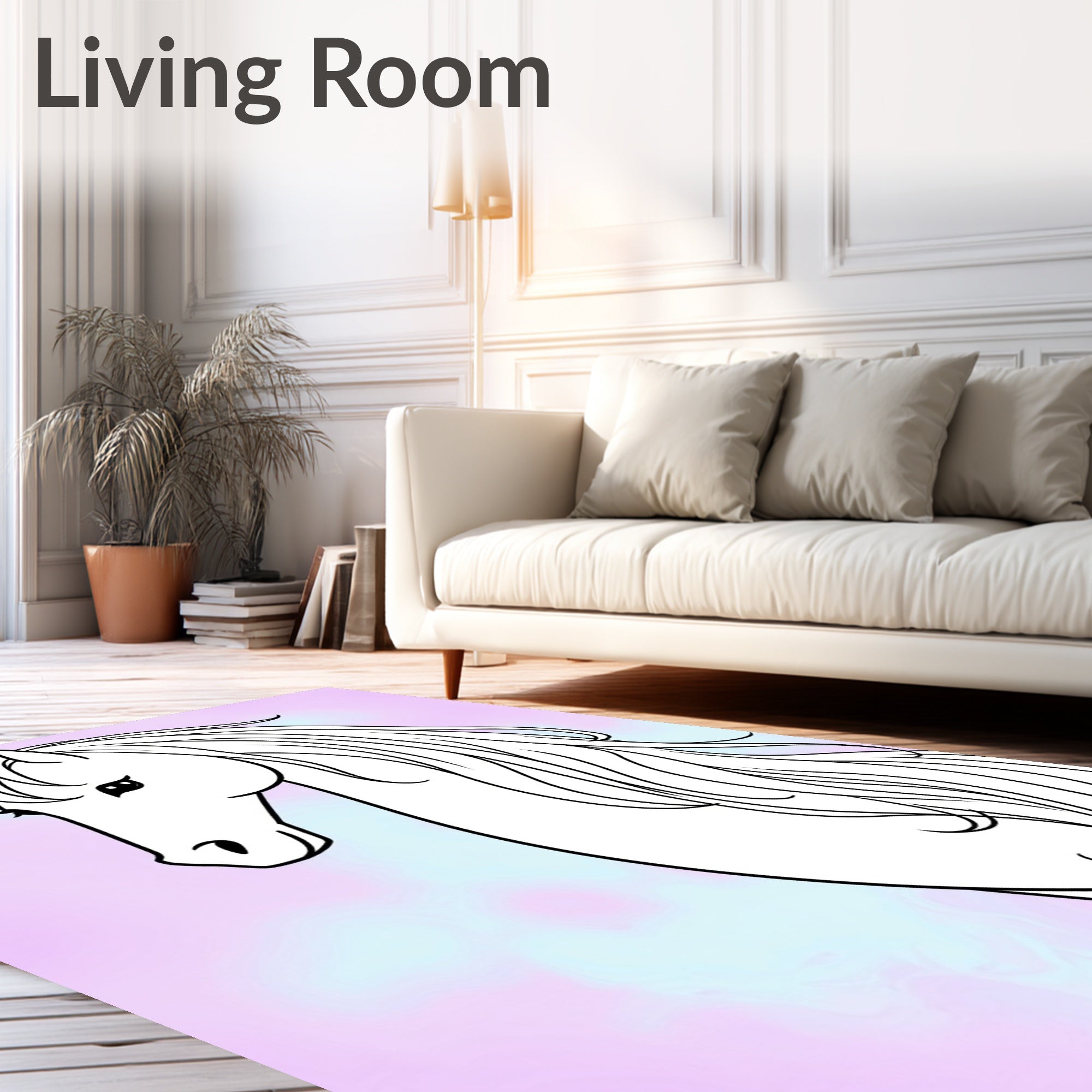 Mystical White Horse Pastel Swirl Rug
