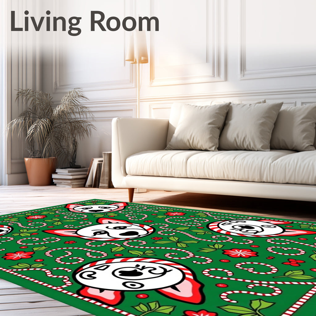 Festive Green Dog Candy Cane Collage Rug