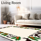 Rustic Deer Pinecone Foliage Border Rug