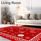 Red Festive Holiday Characters Snowflakes Rug