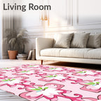 Ornate Pink Flower Blossom Motif Rug