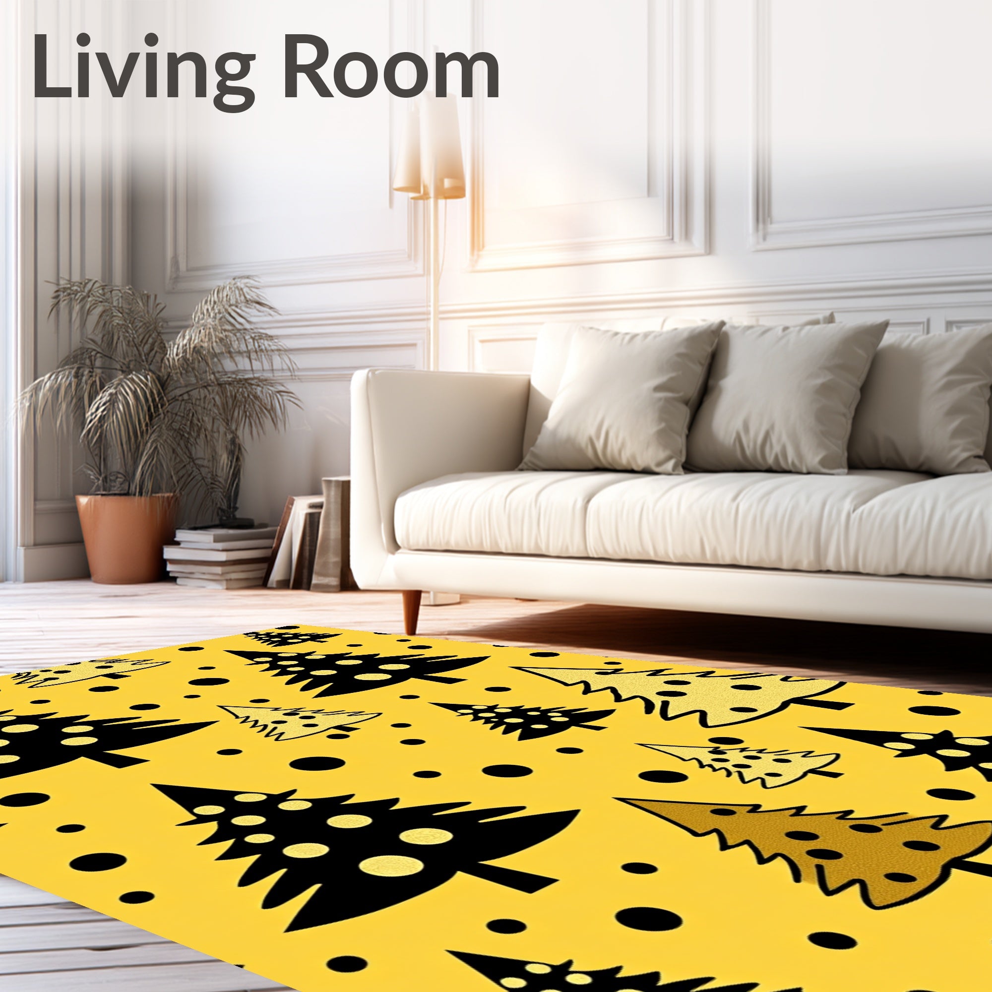 Golden Yellow Christmas Trees Scattered Circles Rug