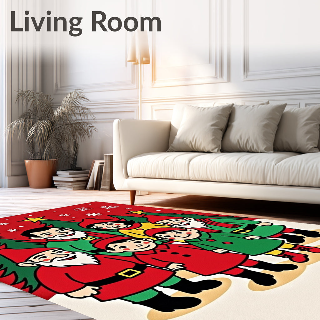 Festive Gnomes With Christmas Trees Rug