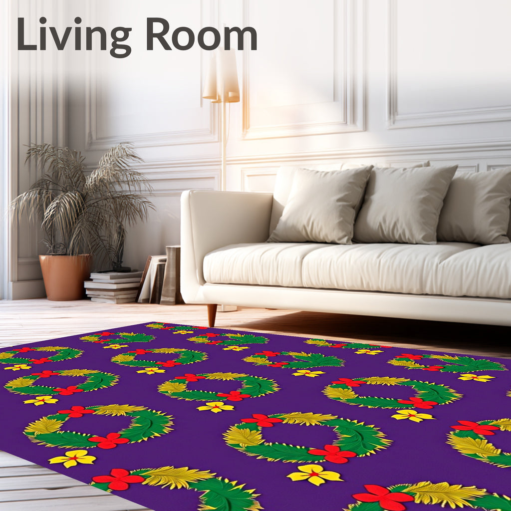 Tropical Wreath Red Yellow Botanical Medallion Rug