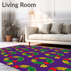 Tropical Wreath Red Yellow Botanical Medallion Rug