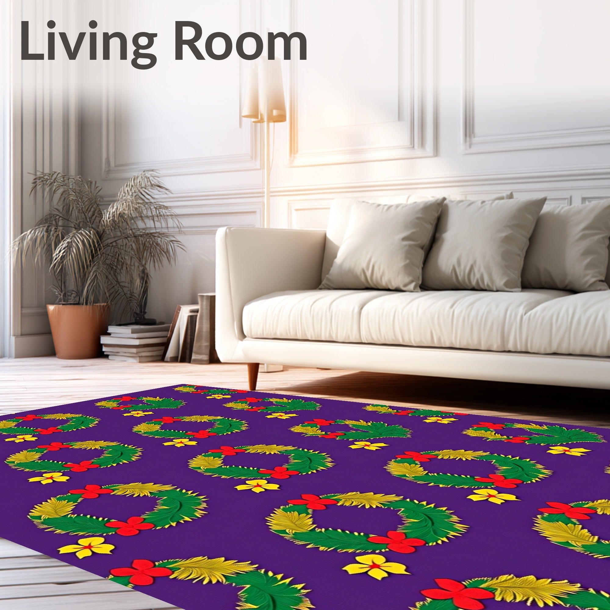 Tropical Wreath Red Yellow Botanical Medallion Rug
