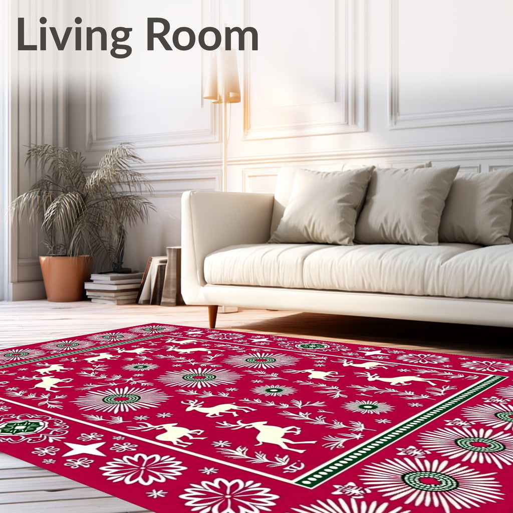 Crimson Reindeer Star Floral Border Rug