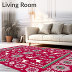 Crimson Reindeer Star Floral Border Rug