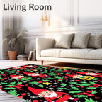 Cute Gnomes Holly Berry Glitter Black Rug