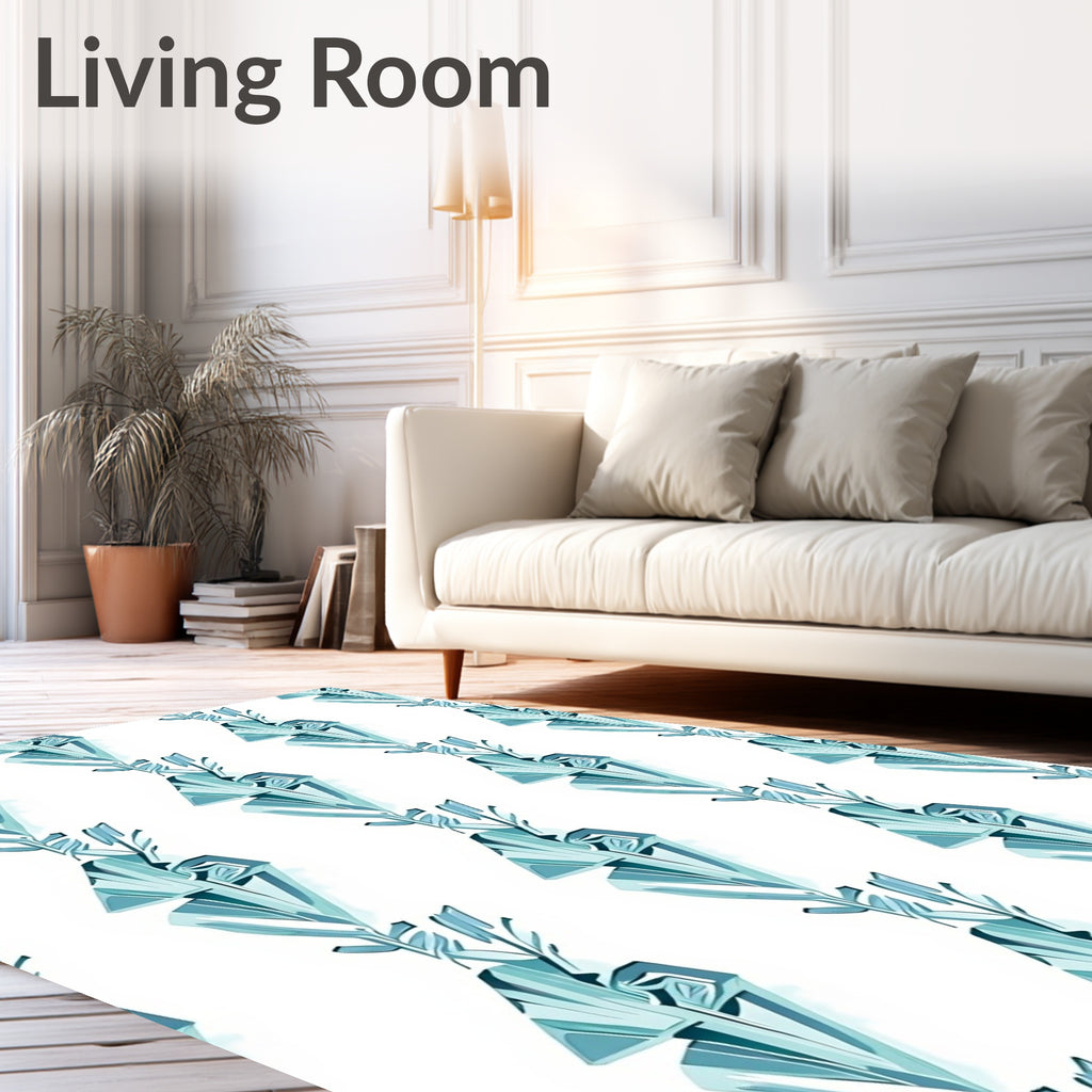 Teal Crystal Leaf Vertical Stripe Rug