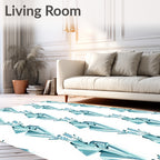 Teal Crystal Leaf Vertical Stripe Rug