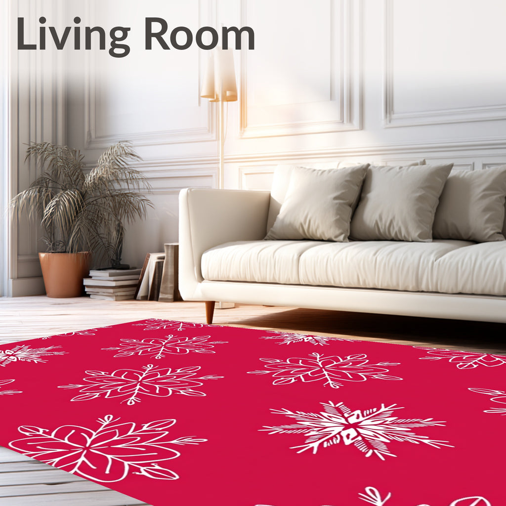 Crimson White Snowflake Folk Art Rug