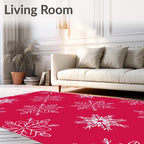 Crimson White Snowflake Folk Art Rug