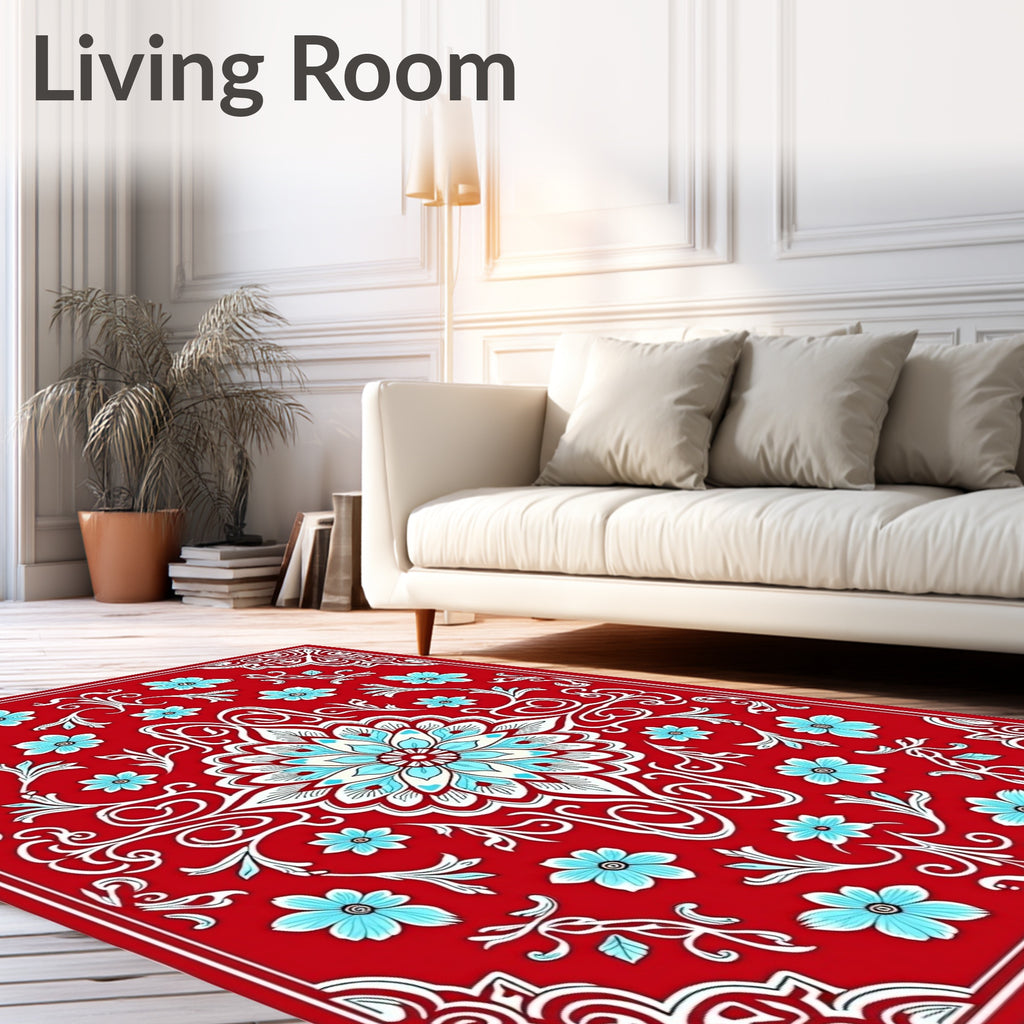 Vibrant Red Floral Medallion Art Rug