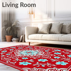 Vibrant Red Floral Medallion Art Rug