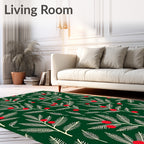 Festive Green Branch Red Berry Rug