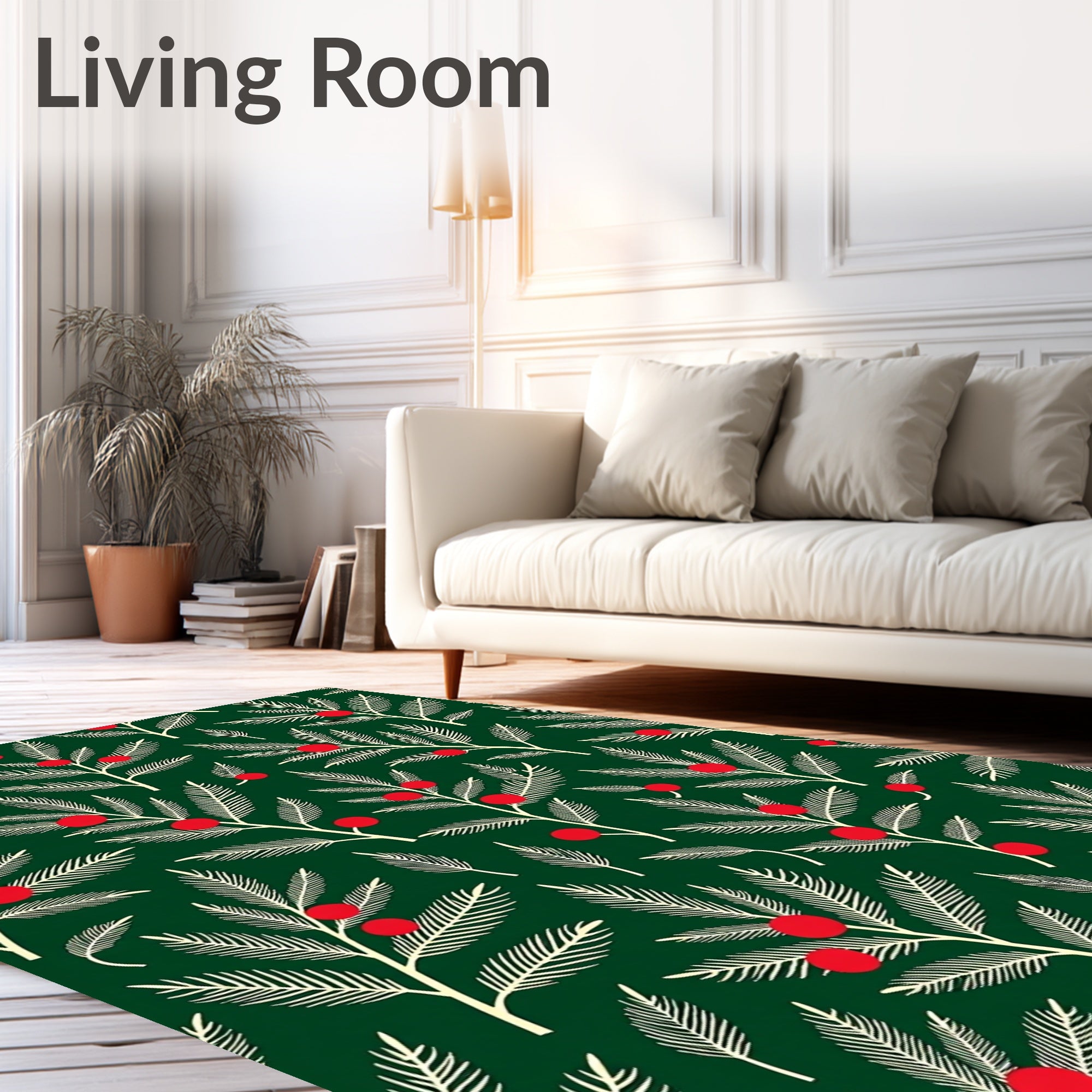 Festive Green Branch Red Berry Rug