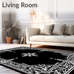 Ornate White Floral Border Square Rug