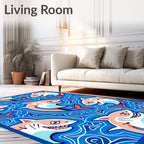 Playful Coral Sharks Blue Water Swirls Rug
