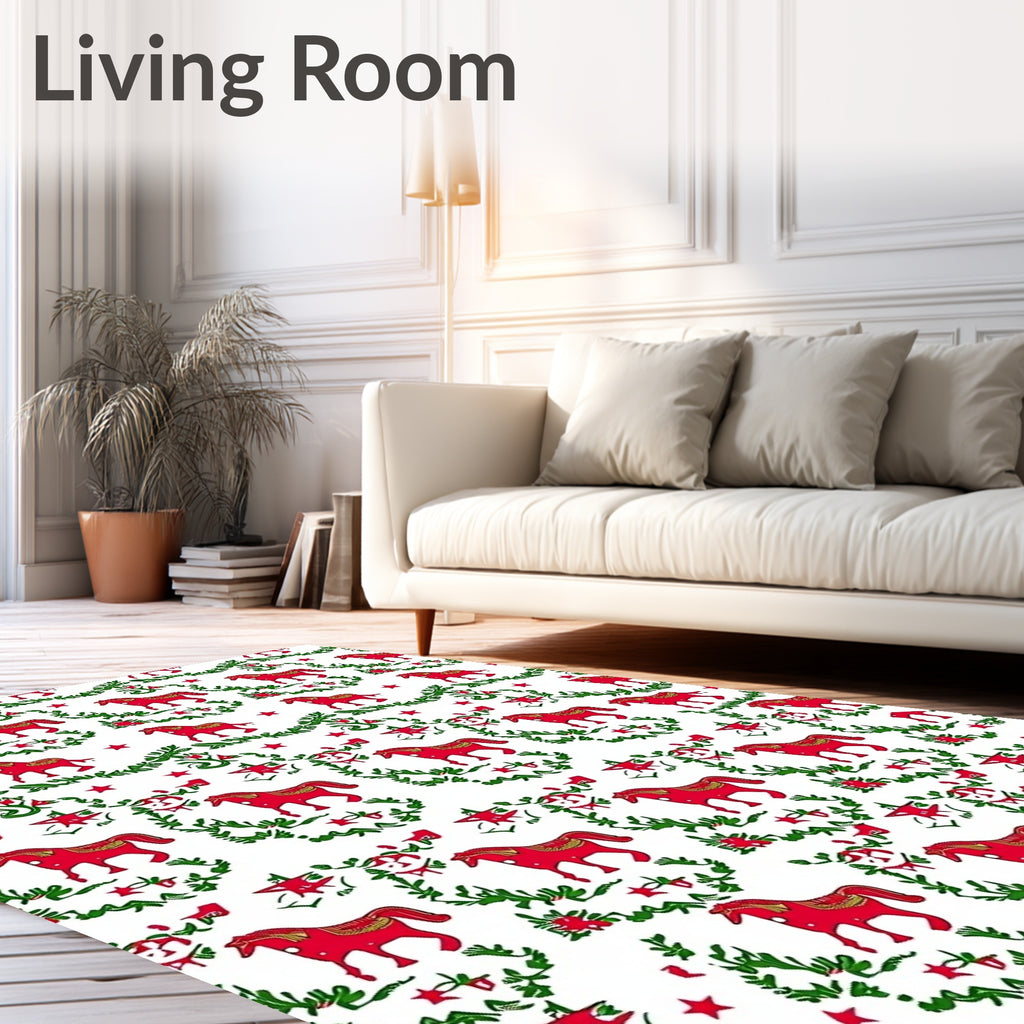 Festive Red Horse Garland Motif Rug