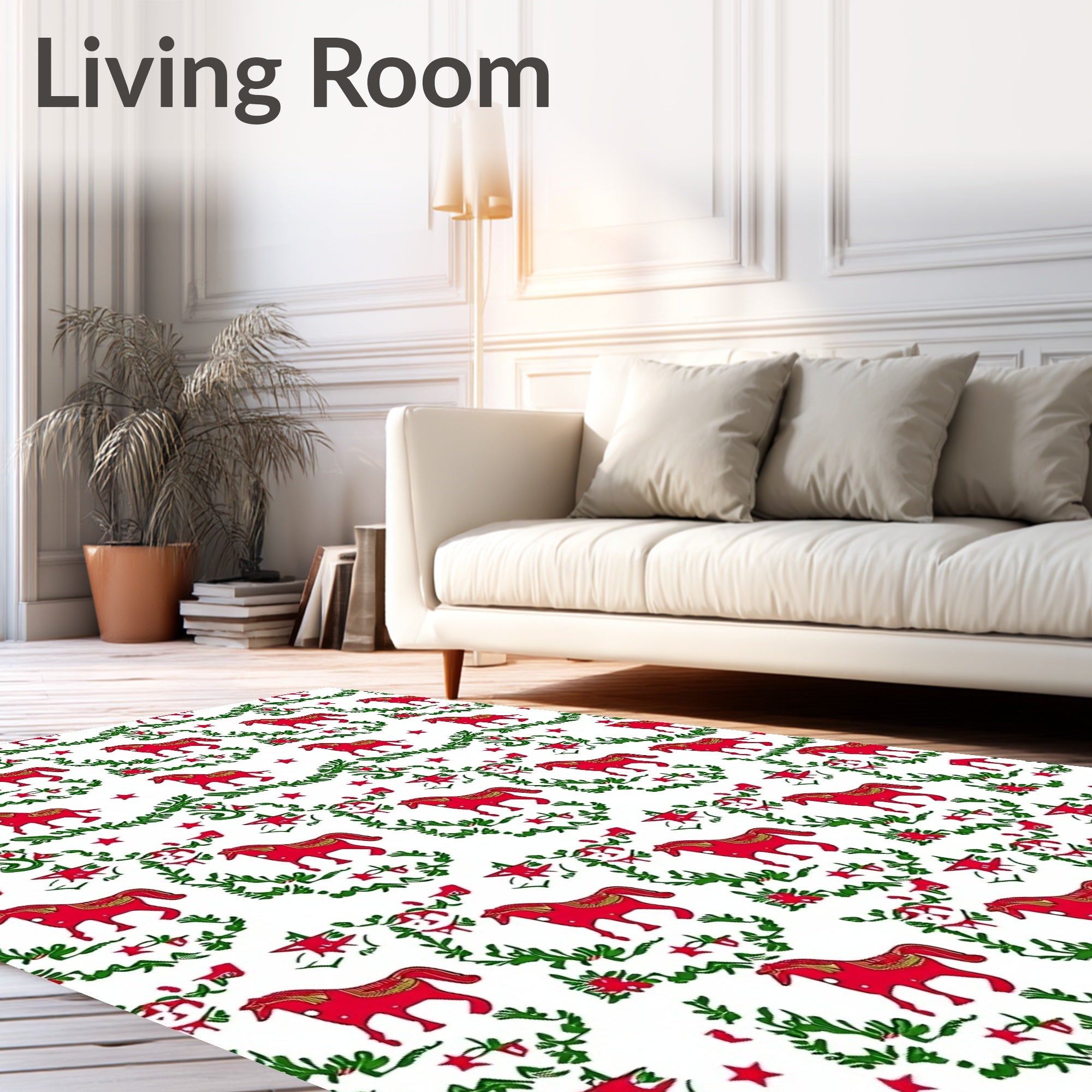 Festive Red Horse Garland Motif Rug