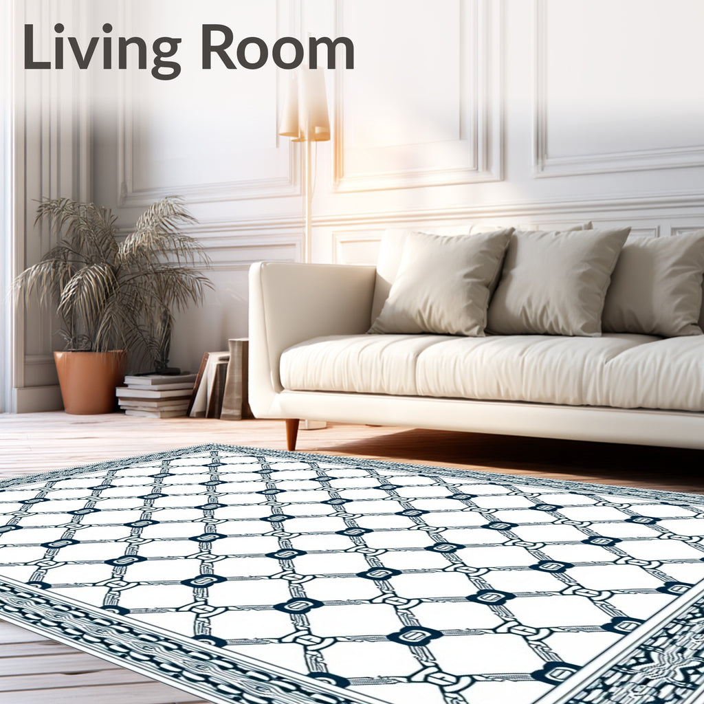 Navy Geometric Chain Link Grid Rug