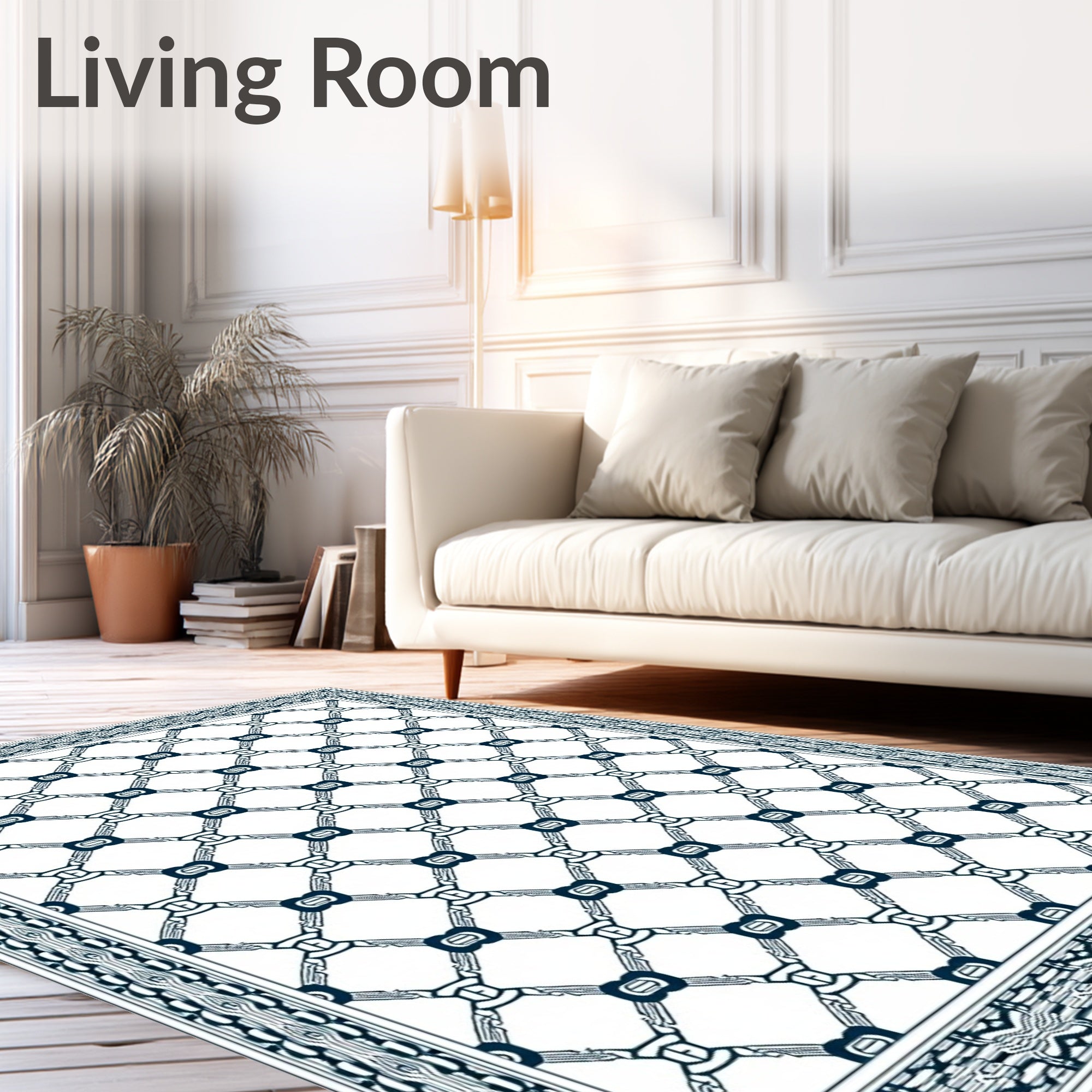 Navy Geometric Chain Link Grid Rug