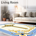 Ornate Gold Blue Celtic Cross Border Rug